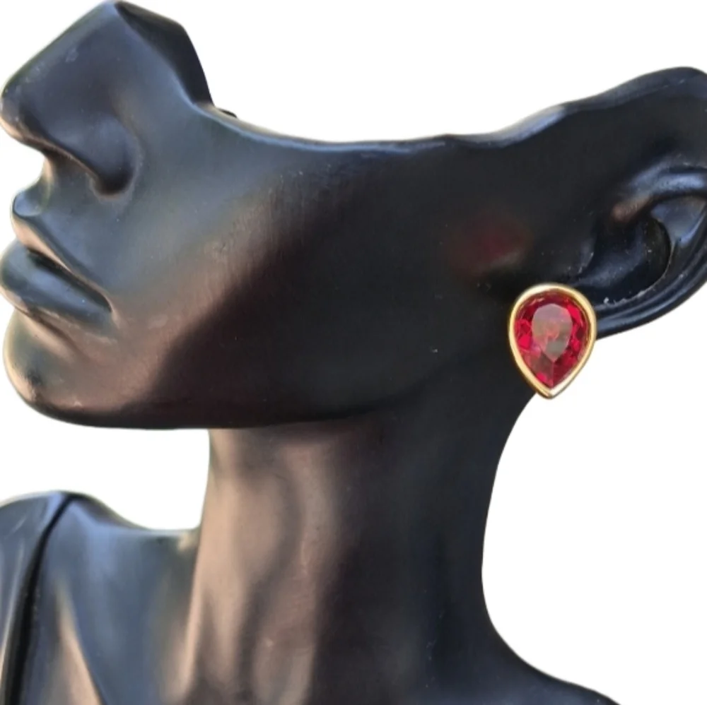 Vintage Swarovski S.A.L. Red Teardrop Stud Earrings